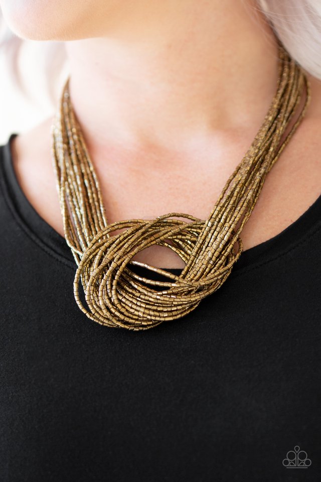 Knotted Knockout - Brass Necklace - Paparazzi Accessories