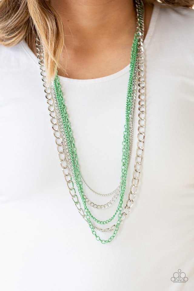 Green and silver sales paparazzi necklace