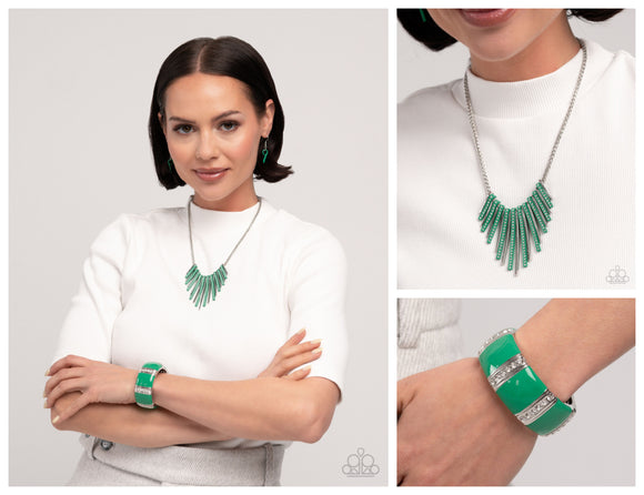 Fashionable Fringe - Green Complete Look  - Paparazzi Accessories