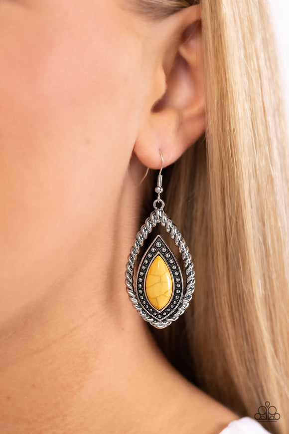 Twisted Trailblazer - Yellow Earrings - Paparazzi Accessories