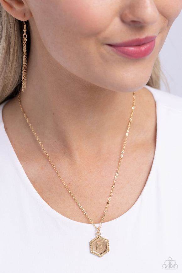 Emblematic Elegance - Gold - F Necklace - Paparazzi Accessories