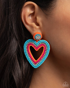 Headfirst Heart - Orange Post Earrings - Paparazzi Accessories