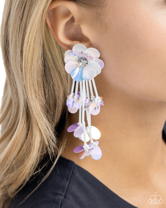Floral Future - White Post Earrings - Paparazzi Accessories