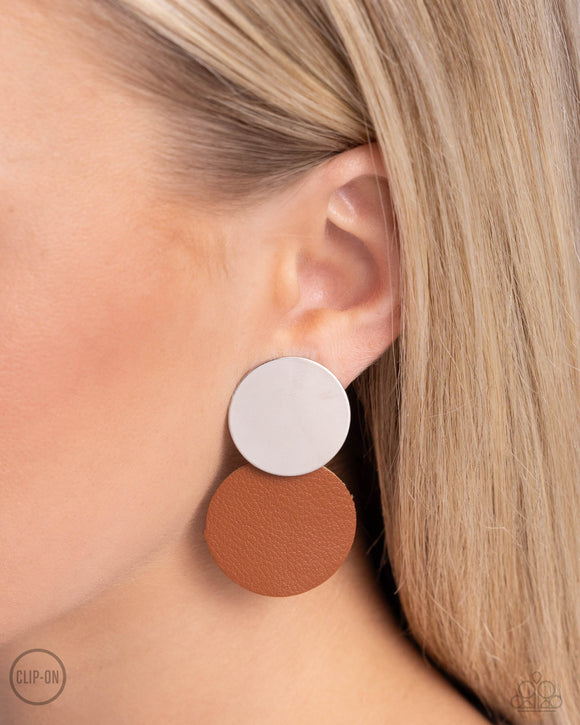 Leather Leader - Brown Clip-On Earrings - Paparazzi Accessories