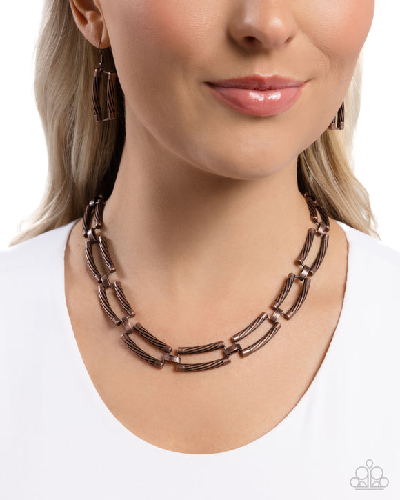 Technical Texture - Copper Necklace - Paparazzi Accessories