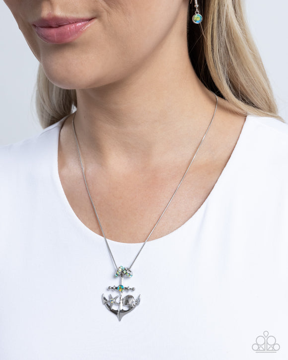 Anchored Accent - Green Necklace - Paparazzi Accessories