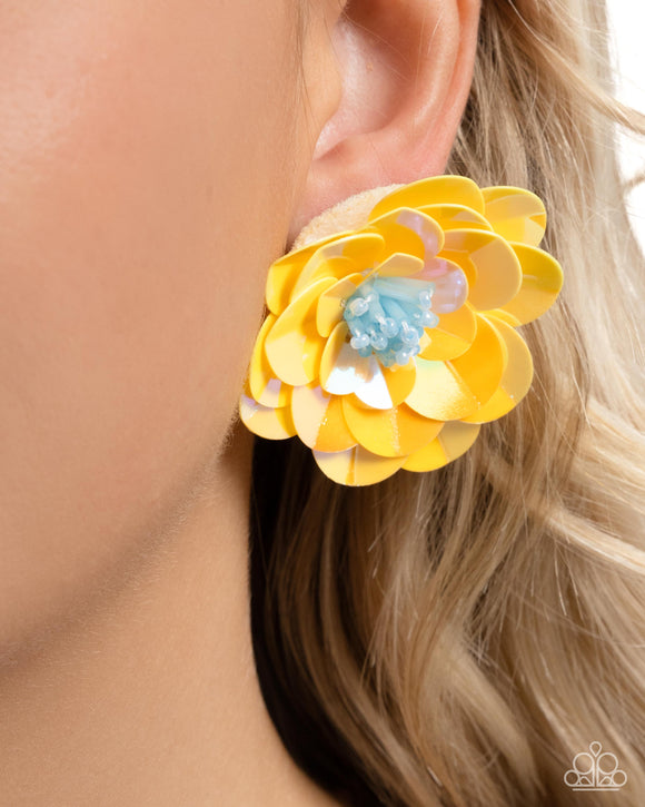 Floating Florals - Yellow Post Earrings - Paparazzi Accessories