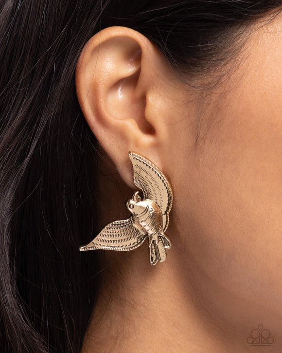 Bird of PLAY - Gold Post Earrings - Paparazzi Accessories