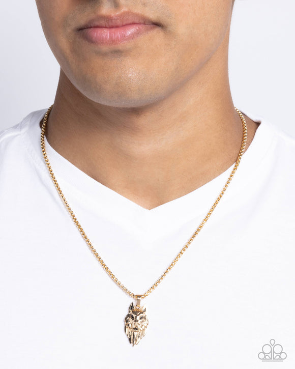 Wolf Warrior - Gold Mens Necklace - Paparazzi Accessories