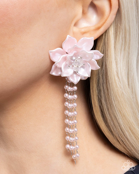 Lotus Length - Pink Post Earrings - Paparazzi Accessories