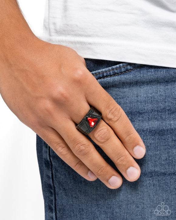 Trenchant Triangle - Red Ring - Paparazzi Accessories