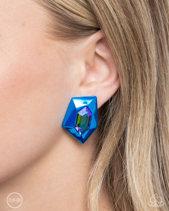 Dauntless Detail - Blue Clip-On Earrings - Paparazzi Accessories