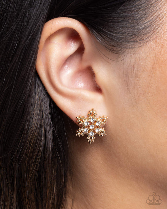 Snowflake Spell - Gold Post Earrings - Paparazzi Accessories