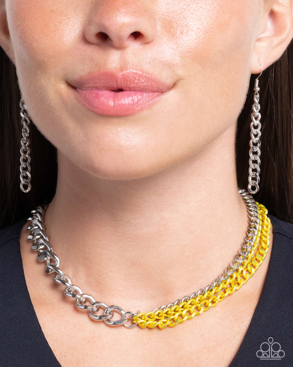 Tinted Tension - Yellow Necklace - Paparazzi Accessories