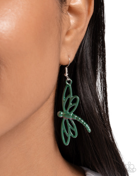 Dapper Dragonfly - Green Earrings - Paparazzi Accessories