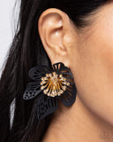 Wonderland Wallflower - Black Post Earrings - Paparazzi Accessories