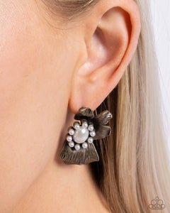 Sonata Shimmer - Brass Post Earrings - Paparazzi Accessories