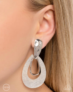 Tattered Teardrop - Silver Clip-On Earrings - Paparazzi Accessories