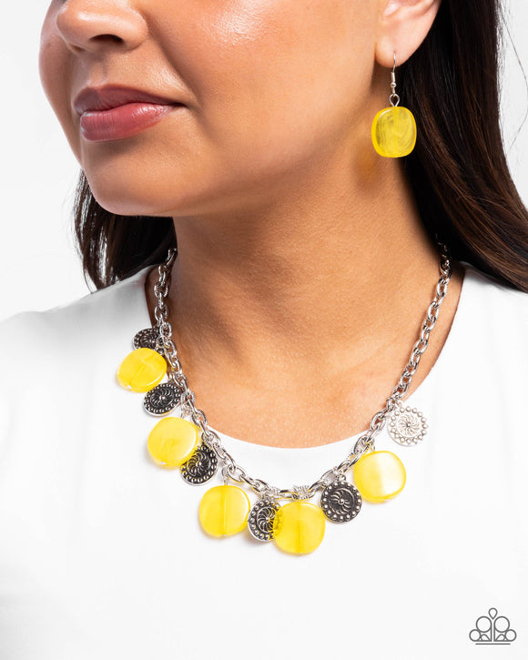 Worthwhile Wheels - Yellow Necklace - Paparazzi Accessories