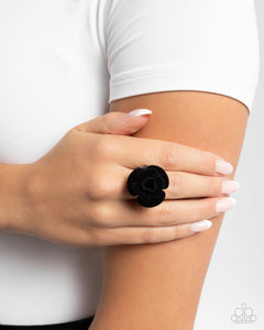 Relaxed Rosette - Black Ring - Paparazzi Accessories