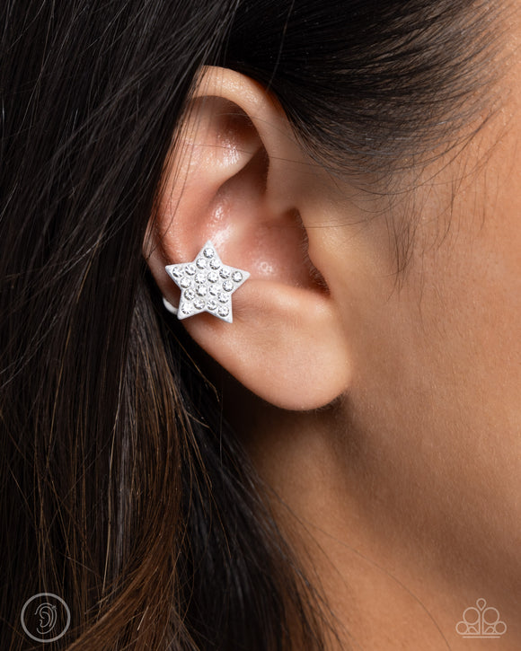 Stellar Skill - White Cuff Earrings - Paparazzi Accessories