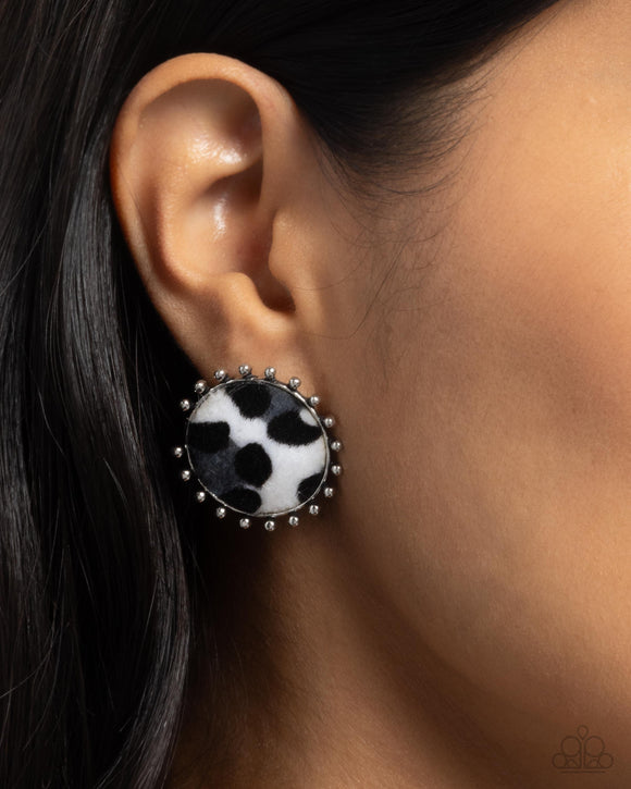 Cowhide Couture - Black Post Earrings - Paparazzi Accessories