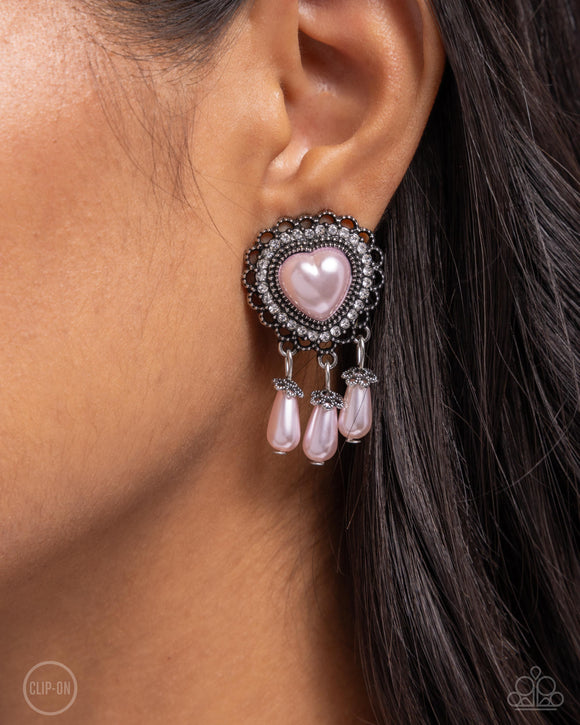 Sumptuous Story - Pink Clip-On Earrings - Paparazzi Accessories