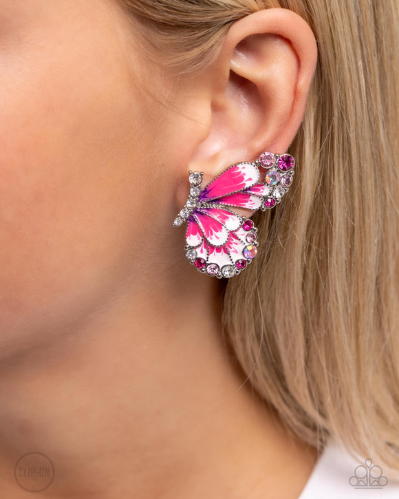 Decadent Descent - Pink Clip-On Earrings - Paparazzi Accessories