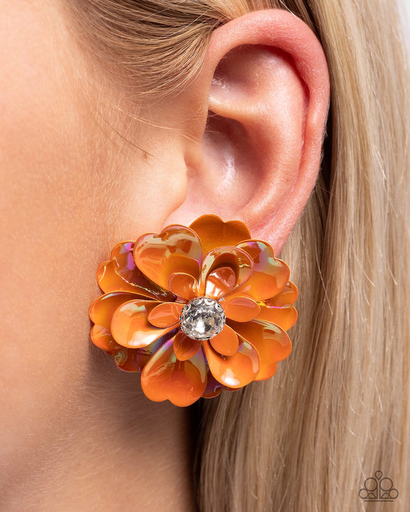 Growth Rate - Orange Post Earrings - Paparazzi Accessories