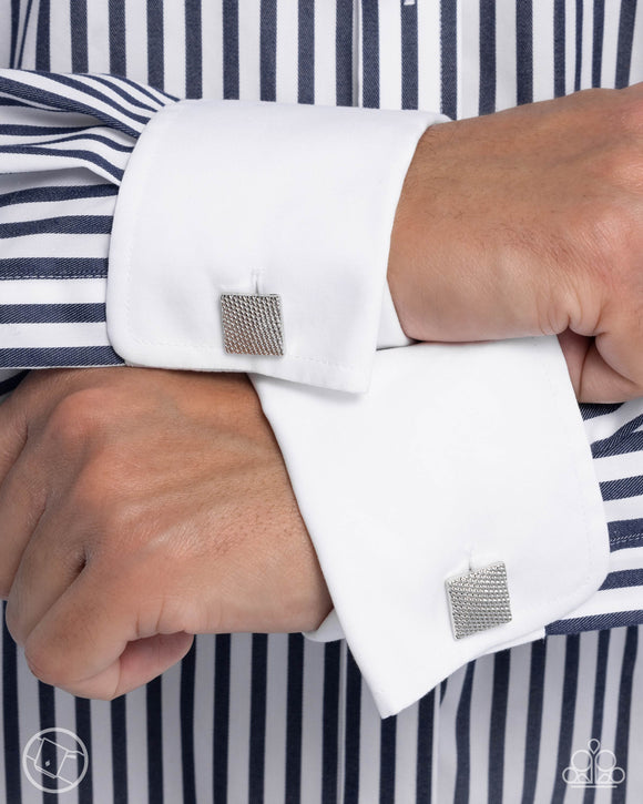 Shimmery Strength - Silver Mens Cuff Links - Paparazzi Accessories