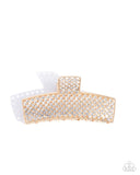 glittery-gesture-gold-hair clip-paparazzi-accessories