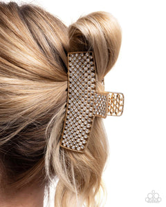 Glittery Gesture - Gold Hair Clip - Paparazzi Accessories