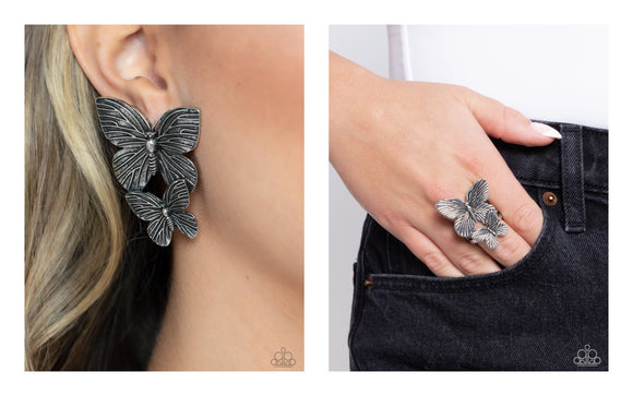 Blushing Butterflies - Silver Complete Look  - Paparazzi Accessories