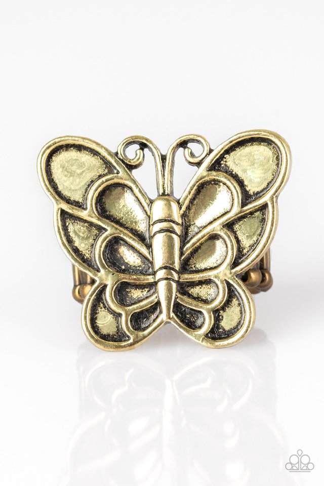 Sky High Butterfly Brass Ring Paparazzi Accessories Bedazzle Me Pretty Mobile Fashion Boutique