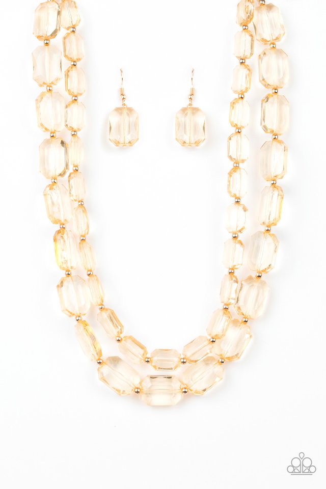 Ice Bank Gold Necklace Paparazzi Accessories Bedazzle Me Pretty Mobile Fashion Boutique