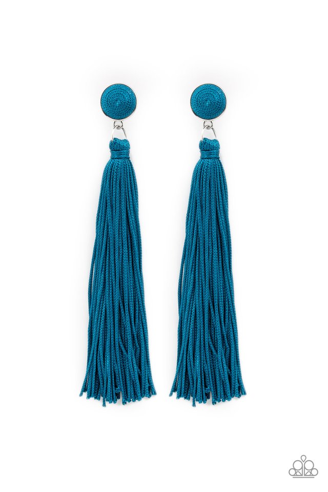 Blue tassel earrings paparazzi hot sale
