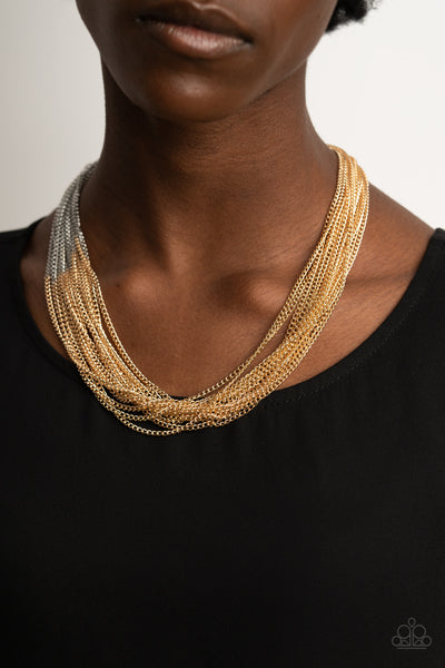 Metallic Merger Gold Necklace Paparazzi Accessories Bedazzle Me Pretty Mobile Fashion Boutique