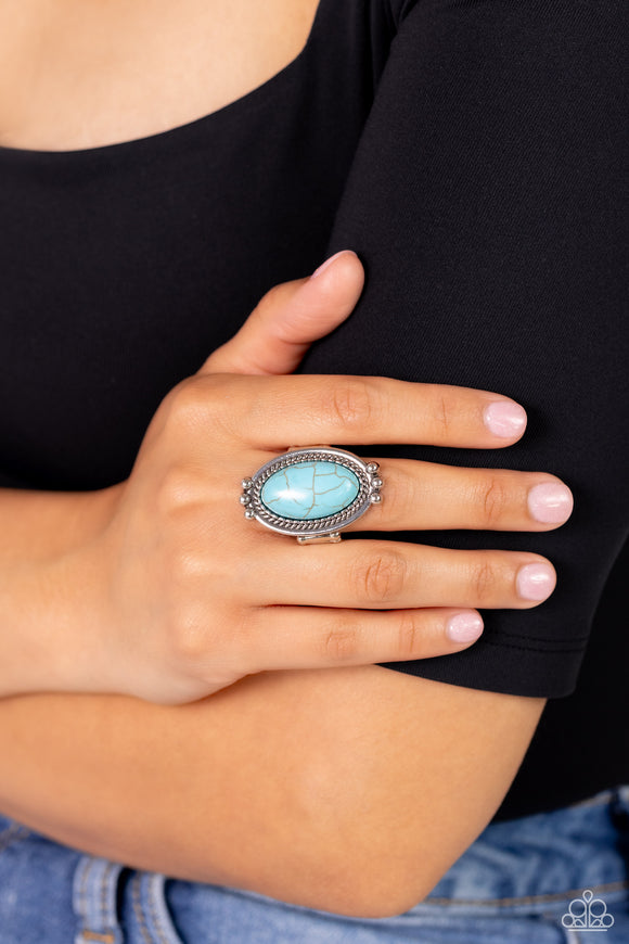 Lost in Sagebrush - Blue Ring - Paparazzi Accessories