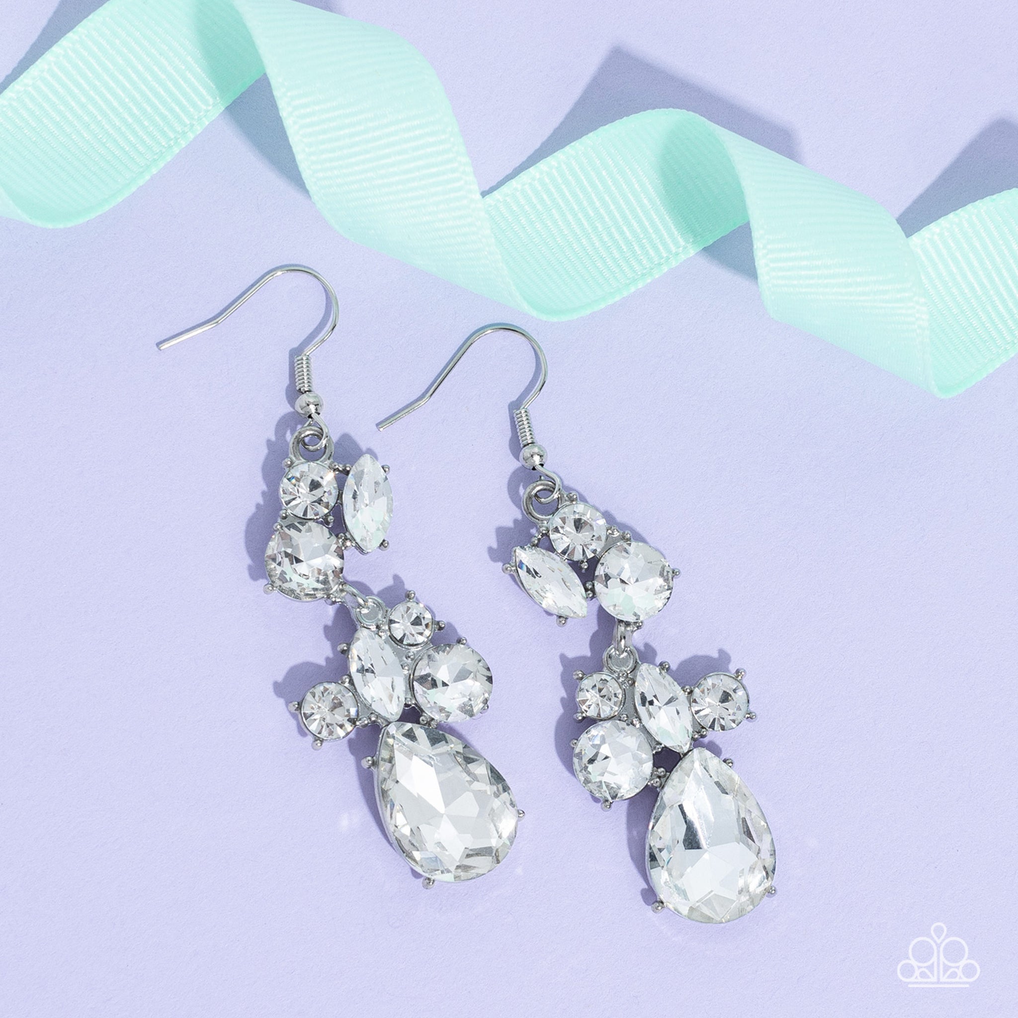 Rhinestone Reveler White Earrings Paparazzi Accessories Bedazzle Me Pretty Mobile Fashion Boutique