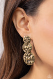 Triple Threat Texture - Brass Post Earrings - Paparazzi Accessories