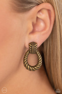 Roping Rodeo - Brass Clip-On Earrings - Paparazzi Accessories