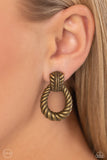 Roping Rodeo - Brass Clip-On Earrings - Paparazzi Accessories