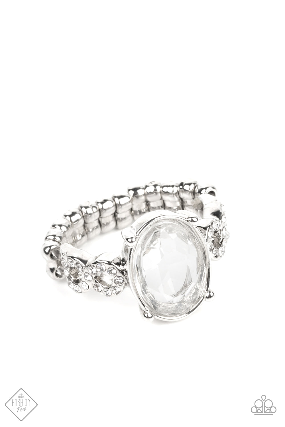 Devoted to Dazzle White Ring Paparazzi Accessories Bedazzle Me Pretty Mobile Fashion Boutique