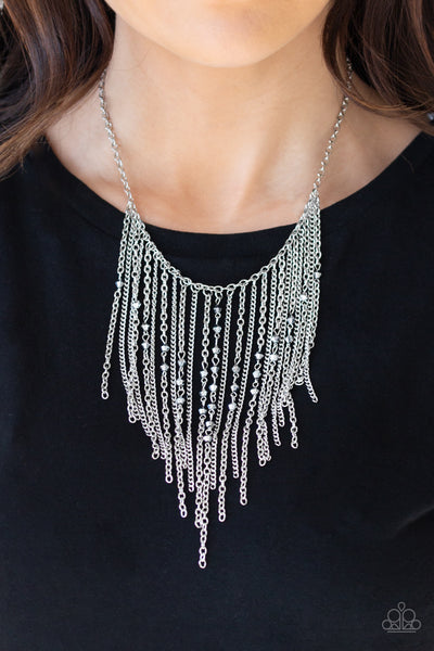 First Class Fringe Silver Necklace Paparazzi Accessories Bedazzle Me Pretty Mobile Fashion Boutique